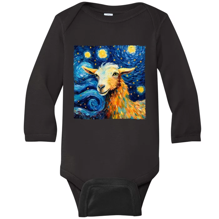 Goat Design In The Style Of Van Goghs Iconic Starry Night Baby Long Sleeve Bodysuit