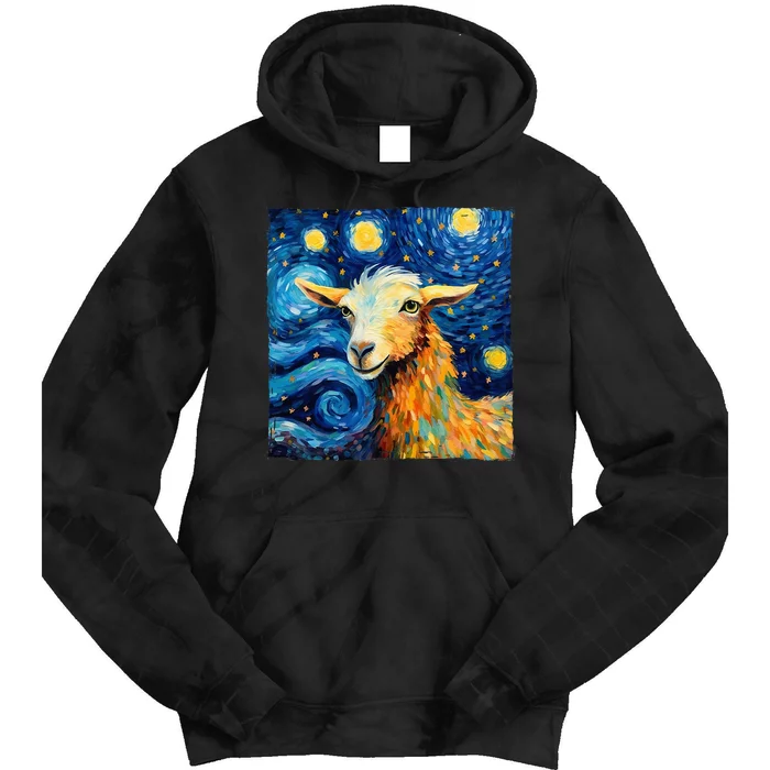 Goat Design In The Style Of Van Goghs Iconic Starry Night Tie Dye Hoodie