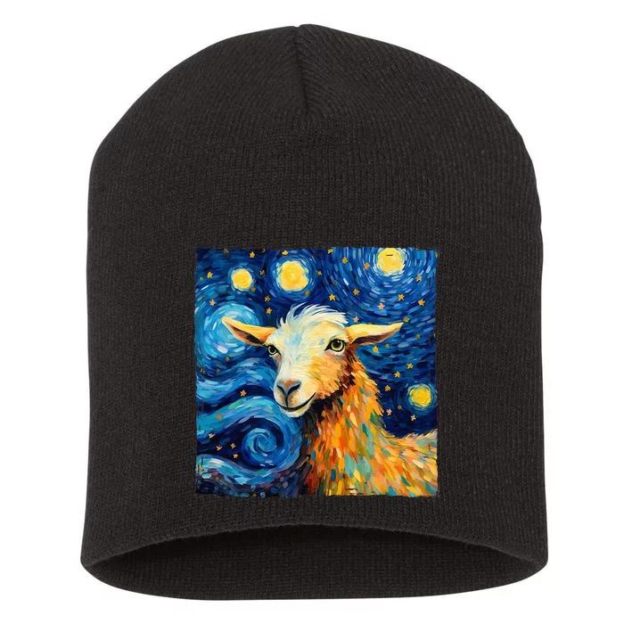 Goat Design In The Style Of Van Goghs Iconic Starry Night Short Acrylic Beanie