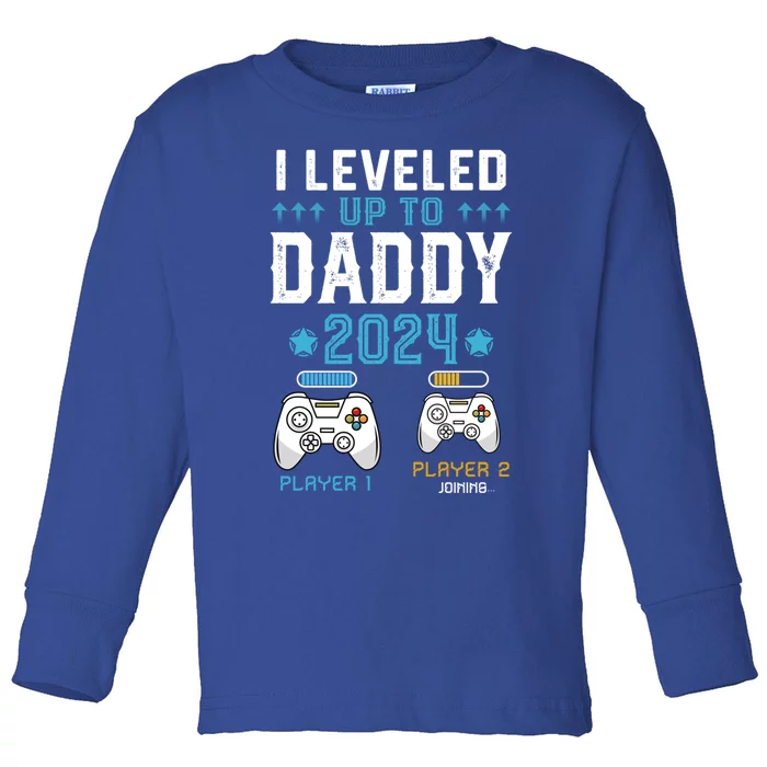 Gamer Dad I Leveled Up To Daddy 2024 Funny Soon To Be Dad Great Gift Toddler Long Sleeve Shirt