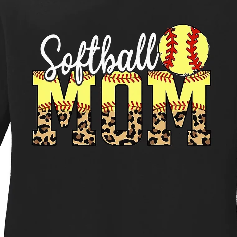 Game Day Leopard Baseball Softball Mom Life Ladies Long Sleeve Shirt