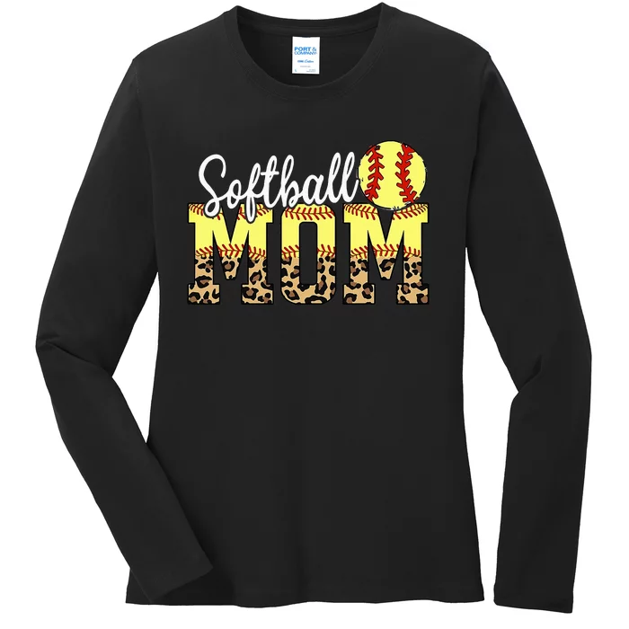 Game Day Leopard Baseball Softball Mom Life Ladies Long Sleeve Shirt