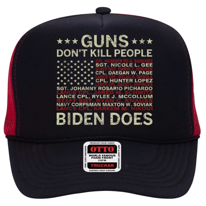 Gun.s Don't Like Ki.lls People Biden Does American Flag High Crown Mesh Trucker Hat