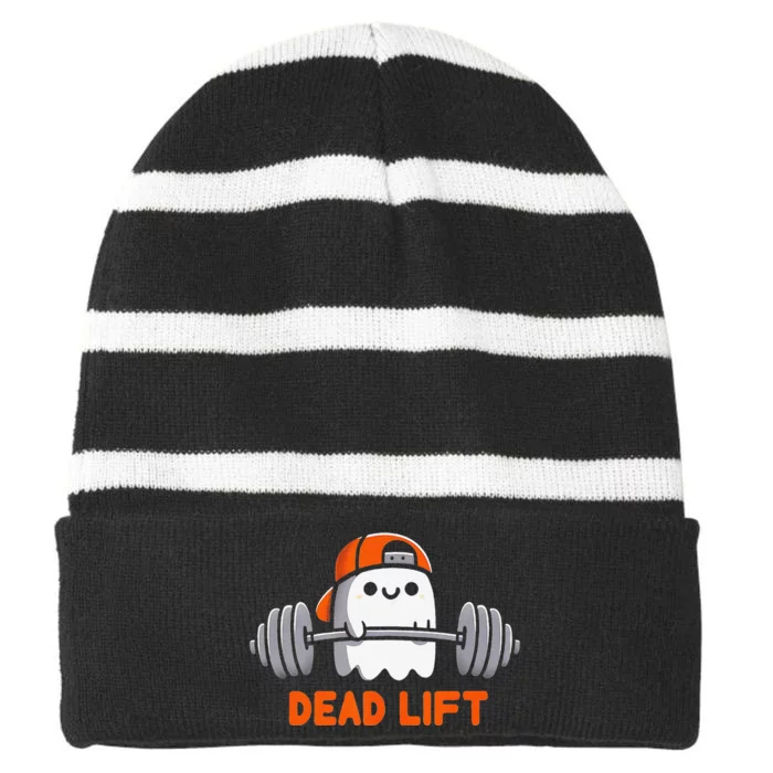 Ghost Dead Lift Halloween Gym Funny Gymer Weightlifting Gift Striped Beanie with Solid Band