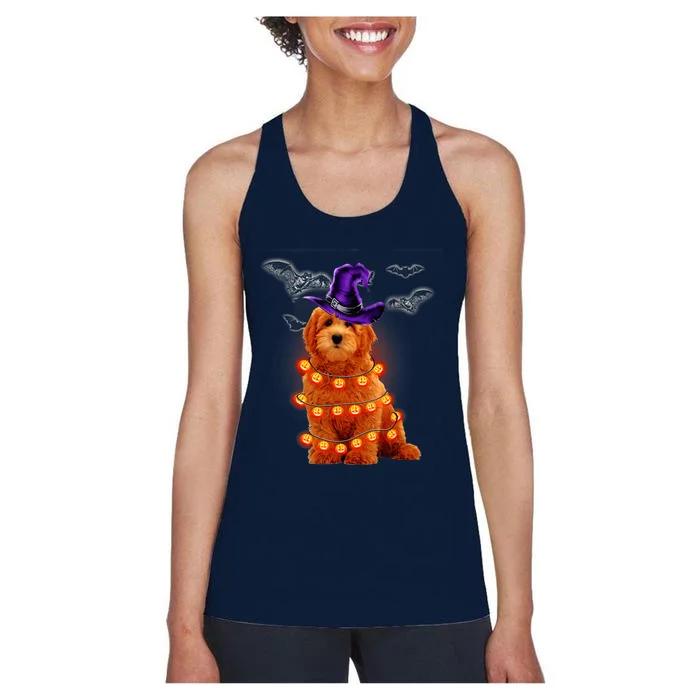 Goldendoodle Dog Light Pumpkin Funny Halloween Women's Racerback Tank