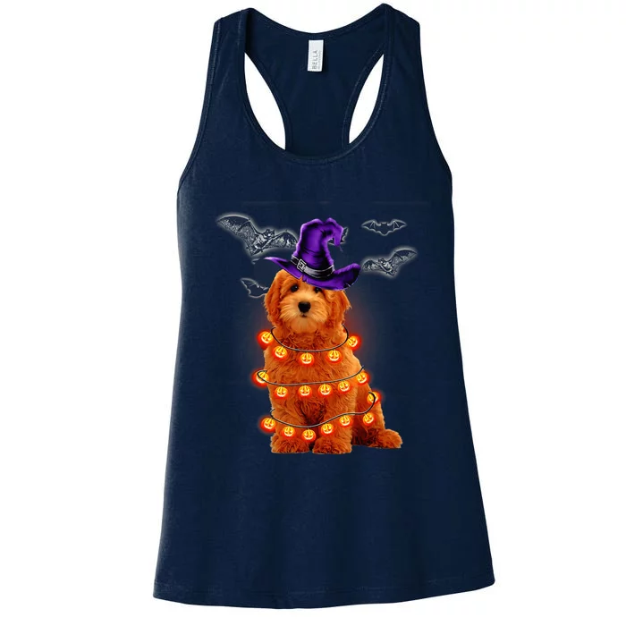 Goldendoodle Dog Light Pumpkin Funny Halloween Women's Racerback Tank