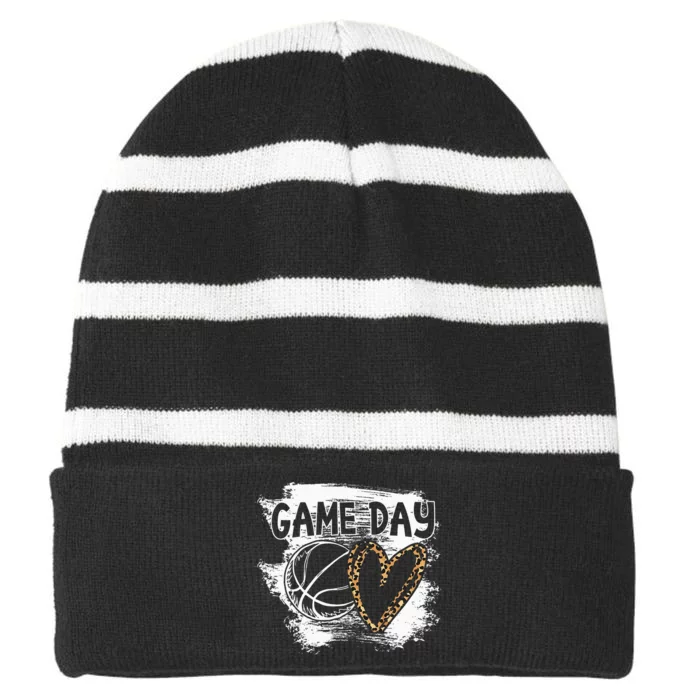 Game Day Leopard Cheetah Basketball Fan Striped Beanie with Solid Band