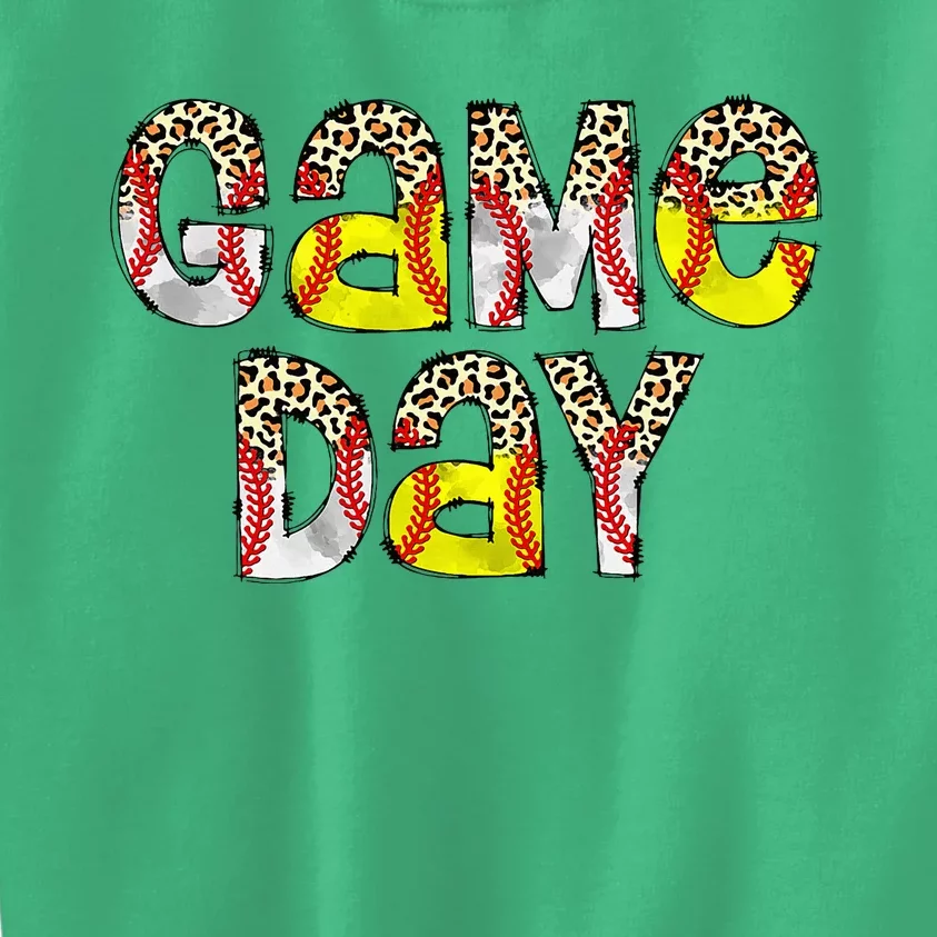 Game Day Leopard Baseball Softball Mom Life Kids Sweatshirt