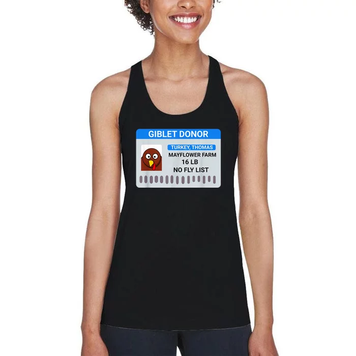 Giblet Donor License Funny Thanksgiving Women's Racerback Tank