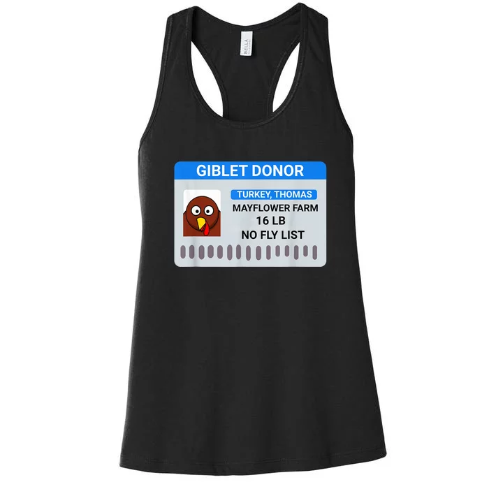 Giblet Donor License Funny Thanksgiving Women's Racerback Tank