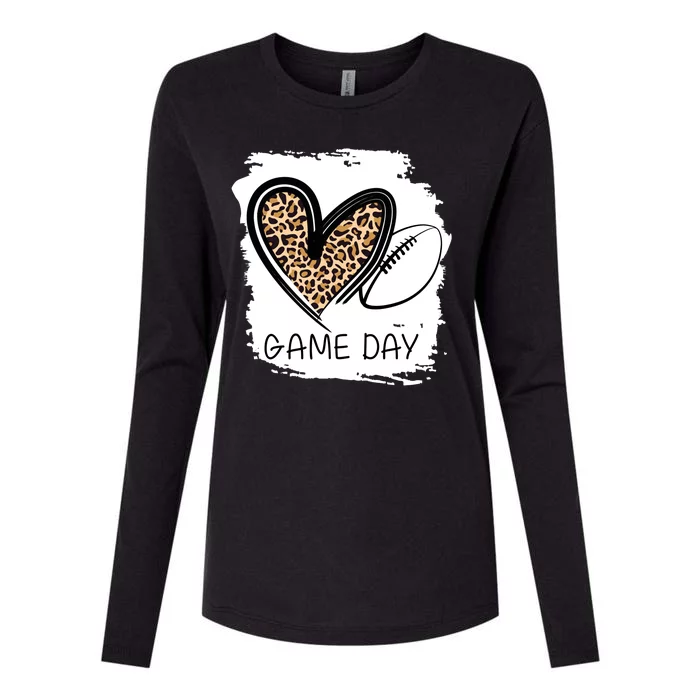 Game Day Leopard Football Fan Cute Heart Womens Cotton Relaxed Long Sleeve T-Shirt