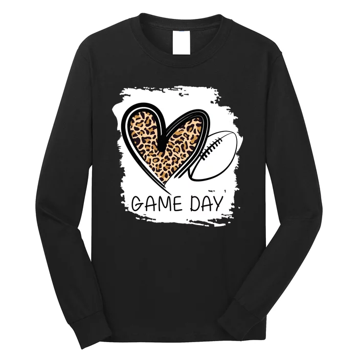 Game Day Leopard Football Fan Cute Heart Long Sleeve Shirt