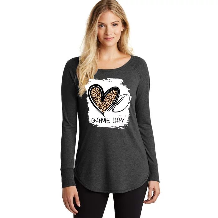 Game Day Leopard Football Fan Cute Heart Women's Perfect Tri Tunic Long Sleeve Shirt