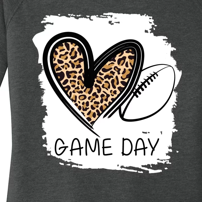 Game Day Leopard Football Fan Cute Heart Women's Perfect Tri Tunic Long Sleeve Shirt