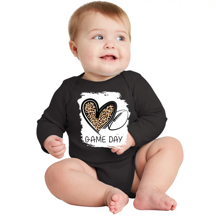 Game Day Leopard Football Fan Cute Heart Baby Long Sleeve Bodysuit