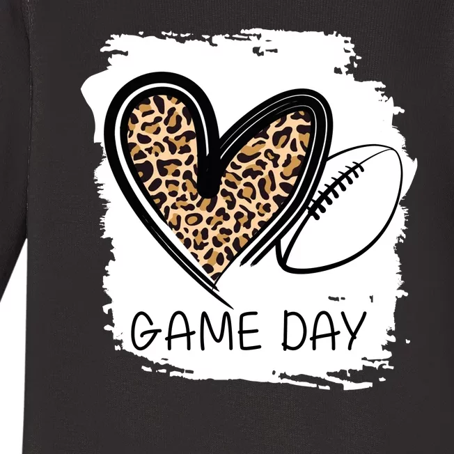 Game Day Leopard Football Fan Cute Heart Baby Long Sleeve Bodysuit