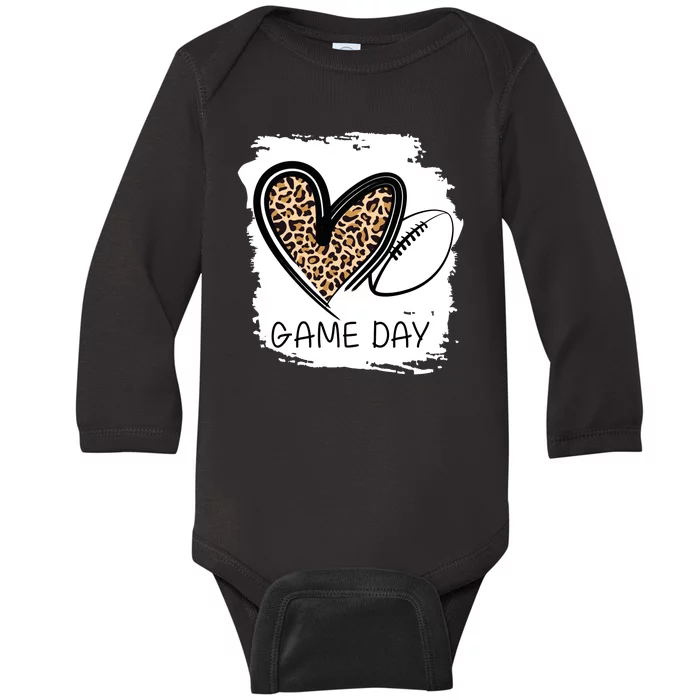 Game Day Leopard Football Fan Cute Heart Baby Long Sleeve Bodysuit