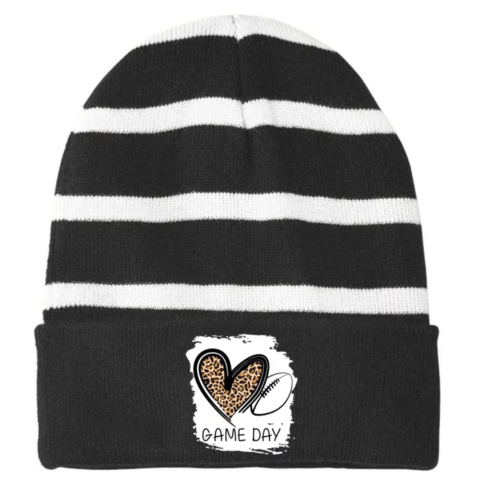 Game Day Leopard Football Fan Cute Heart Striped Beanie with Solid Band