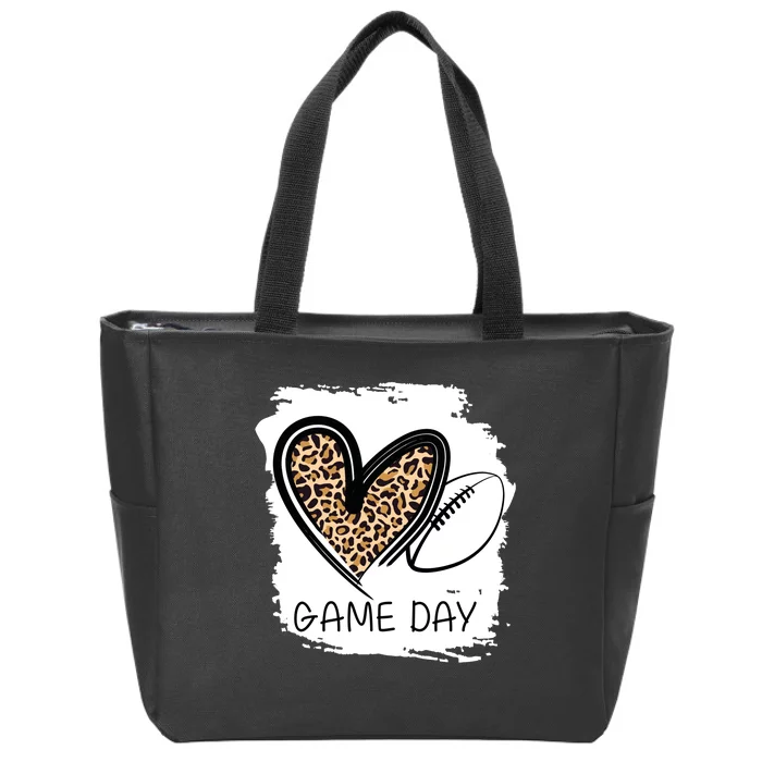 Game Day Leopard Football Fan Cute Heart Zip Tote Bag