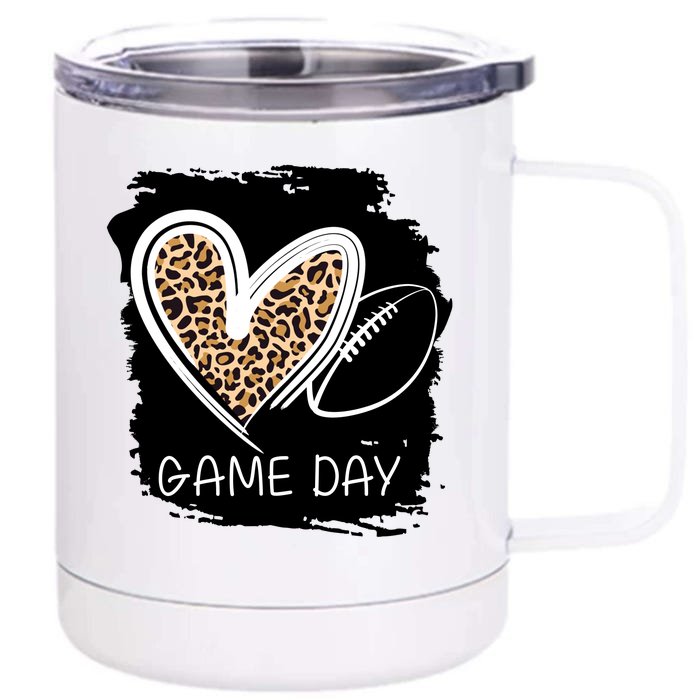 Game Day Leopard Football Fan Cute Heart Front & Back 12oz Stainless Steel Tumbler Cup