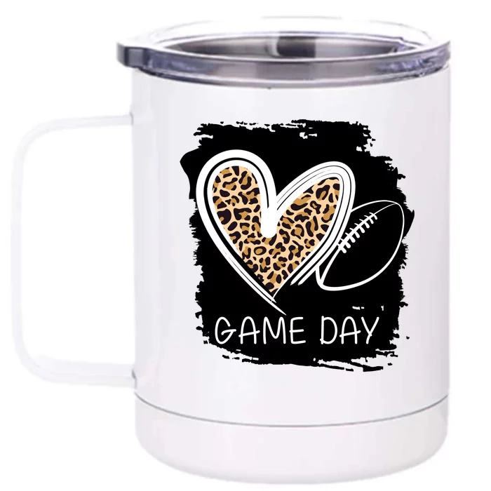 Game Day Leopard Football Fan Cute Heart Front & Back 12oz Stainless Steel Tumbler Cup