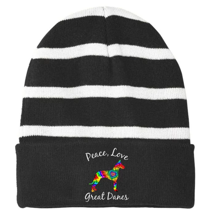 Great Dane Mom Fun Dog Mom Gift Peace Love Great Dane Mama Striped Beanie with Solid Band