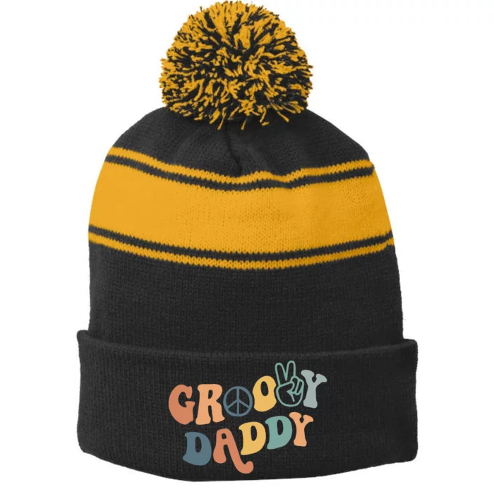 Groovy Daddy Matching Family 1st Birthday Party Stripe Pom Pom Beanie