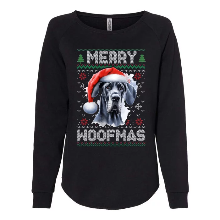 Great Dane Merry Woofmas Ugly Christmas Cute Gift Womens California Wash Sweatshirt