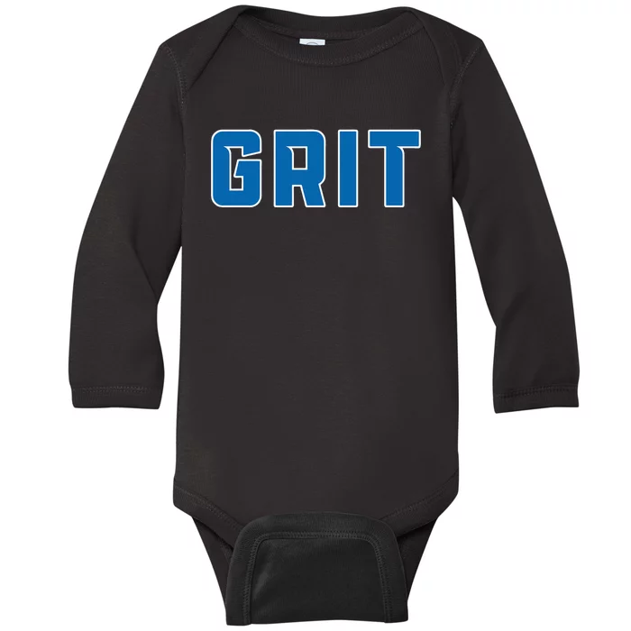 Grit Detroit Michigan Blue And White Baby Long Sleeve Bodysuit