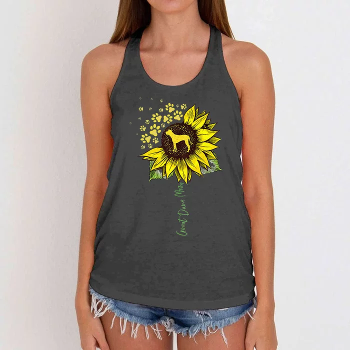 Great Dane Mom Sunflower Great Dane Lover Gifts Dog Mom Mama Women's Knotted Racerback Tank