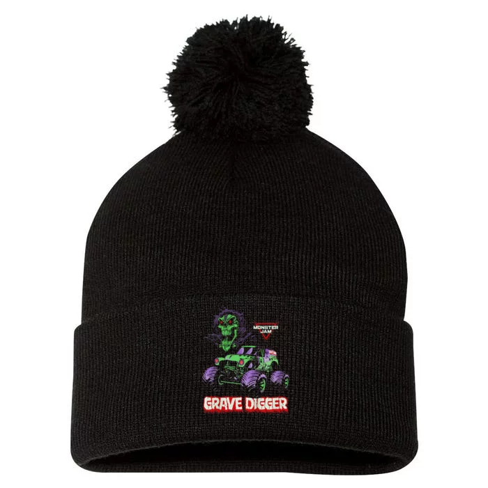 Grave Digger Monster Truck Pom Pom 12in Knit Beanie