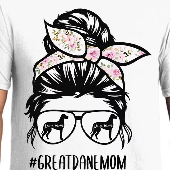 Great Dane Mom messy bun hair glasses Pajama Set