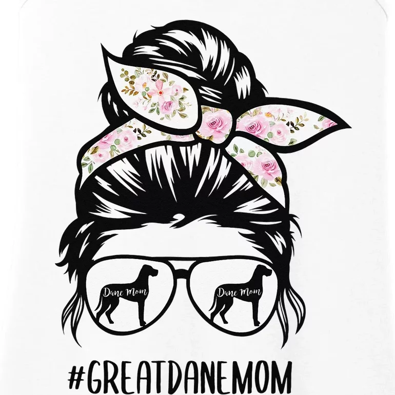 Great Dane Mom messy bun hair glasses Ladies Essential Tank