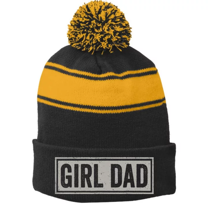 Girl Dad Men Proud Father Of Girl Fathers Day Vintage Stripe Pom Pom Beanie