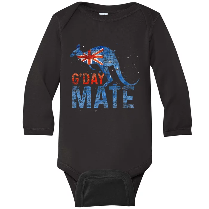 G Day Mate Kangaroo Aussie Animal Australia Flag Australia Baby Long Sleeve Bodysuit