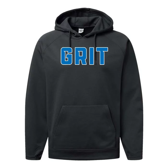 Grit Detroit Michigan Blue And White Performance Fleece Hoodie