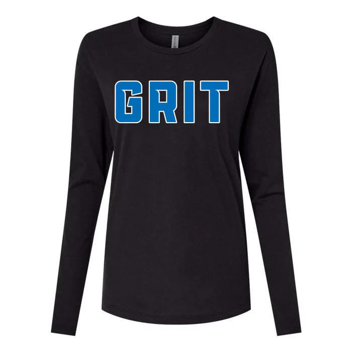 Grit Detroit Michigan Blue And White Womens Cotton Relaxed Long Sleeve T-Shirt