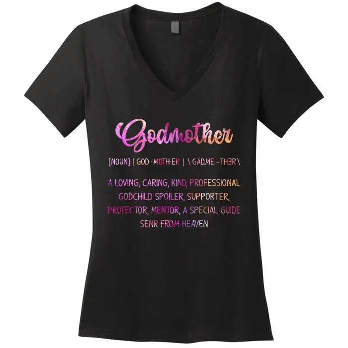 Godmother Definition Mothers Day For Godmom From Godchilds Women's V-Neck T-Shirt