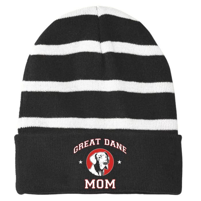 Great Dane Mom Dog Mother Striped Beanie with Solid Band