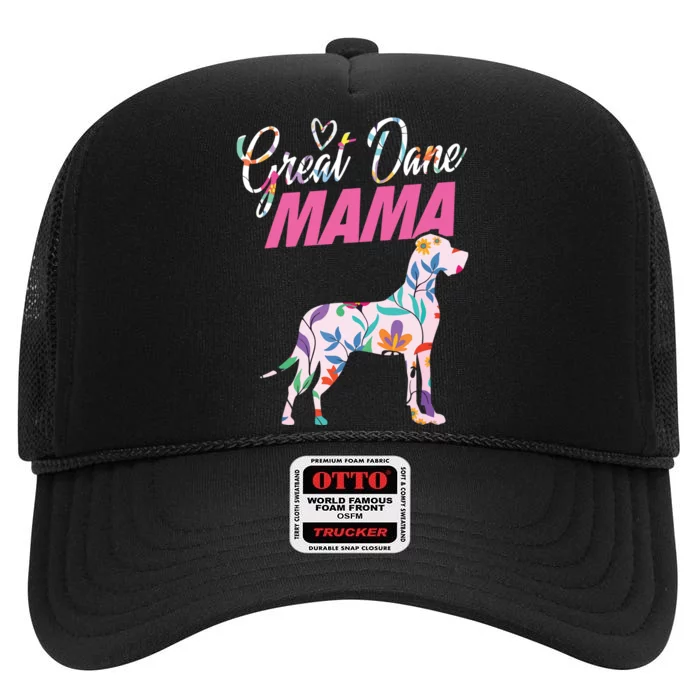 Great Dane Mom Mama Grandma Dog Lover I Great Dane High Crown Mesh Trucker Hat