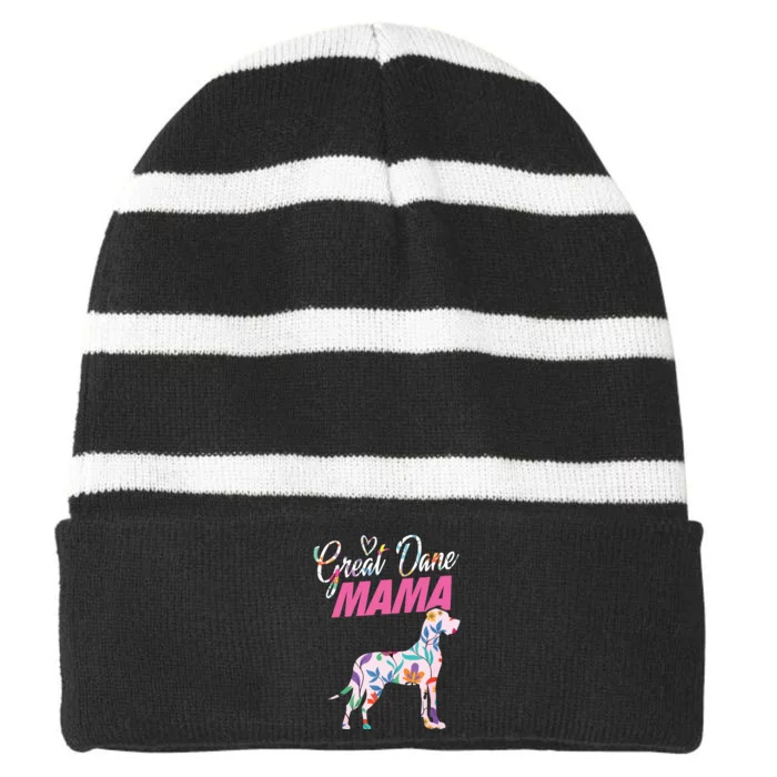 Great Dane Mom Mama Grandma Dog Lover I Great Dane Striped Beanie with Solid Band