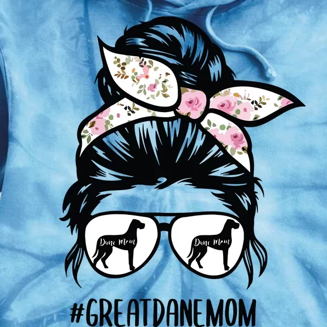 Great Dane Mom Messy Bun Hair Glasses Tie Dye Hoodie