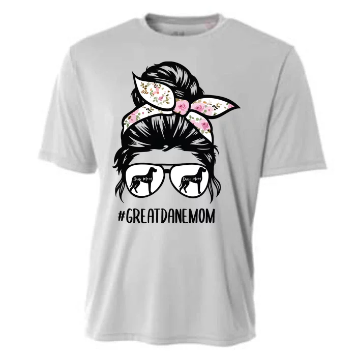 Great Dane Mom Messy Bun Hair Glasses Cooling Performance Crew T-Shirt