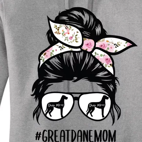 Great Dane Mom Messy Bun Hair Glasses Women's Pullover Hoodie