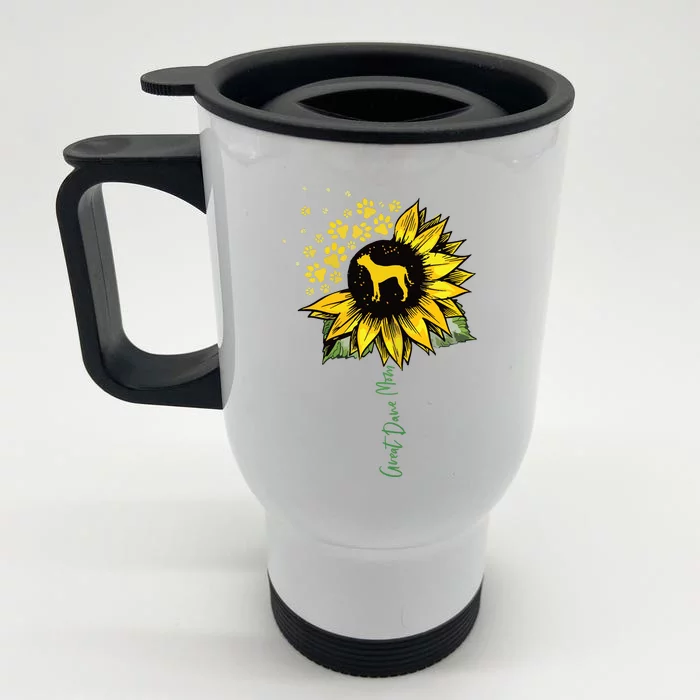 Great Dane Mom Sunflower Great Dane Lover Gifts Dog Mom Mama Front & Back Stainless Steel Travel Mug