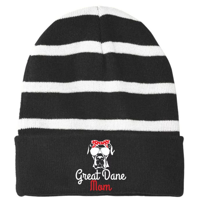 Great Dane Mom Vintage Funny Cute Dog Great Dane Mama Striped Beanie with Solid Band