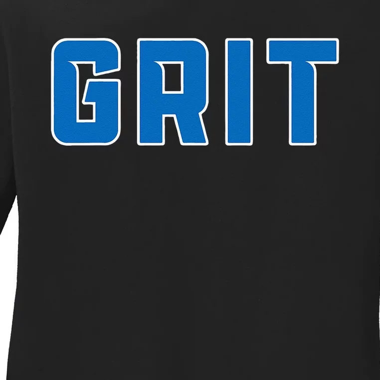 Grit Detroit Michigan Blue And White Ladies Long Sleeve Shirt