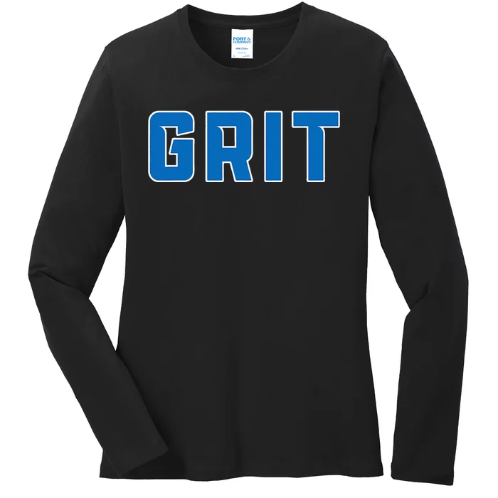 Grit Detroit Michigan Blue And White Ladies Long Sleeve Shirt