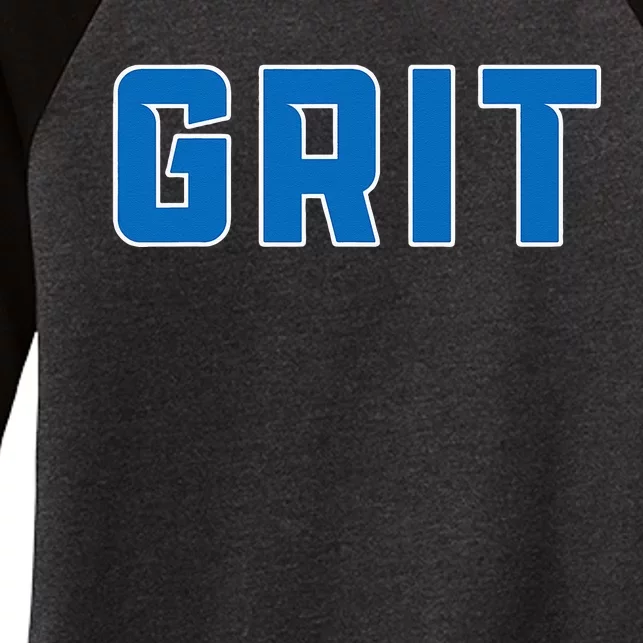 Grit Detroit Michigan Blue And White Women's Tri-Blend 3/4-Sleeve Raglan Shirt