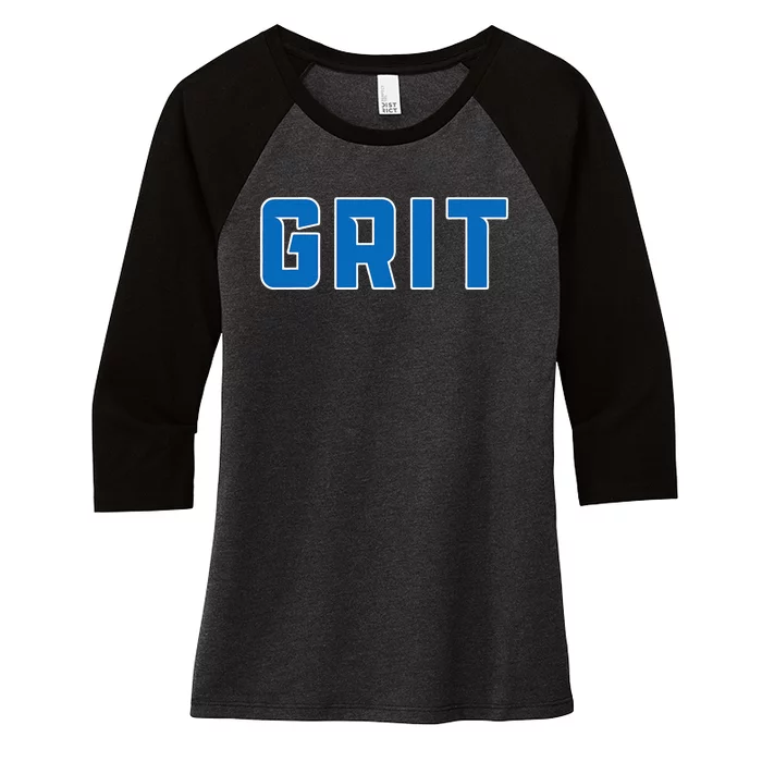 Grit Detroit Michigan Blue And White Women's Tri-Blend 3/4-Sleeve Raglan Shirt